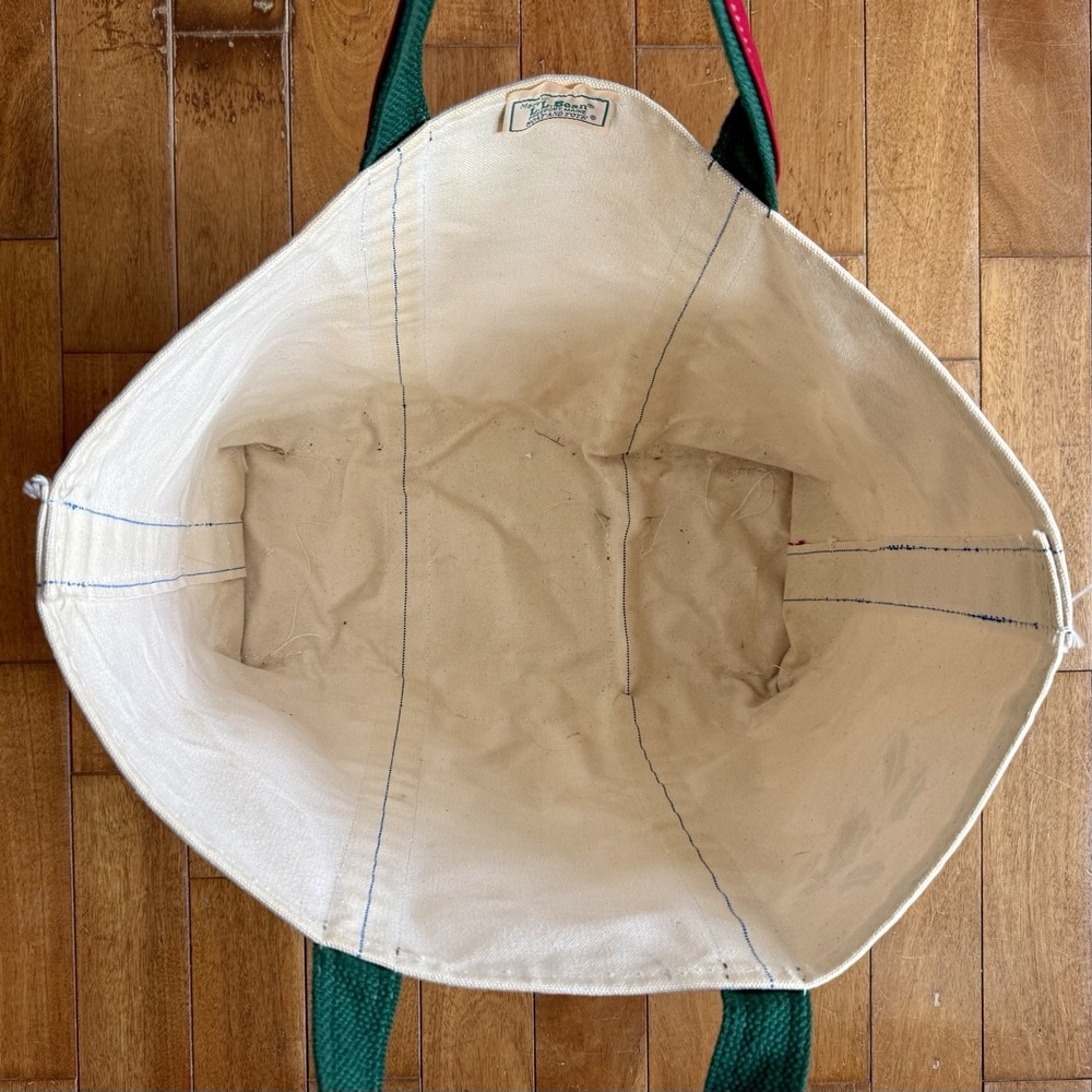 VTG 80s LL Bean Christmas Holly & Berry Holiday Canvas Bag Open Top Boat & Tote - Picture 8 of 8